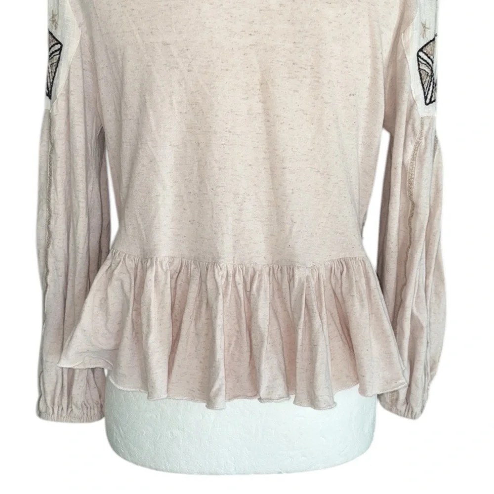 Free People Aria Embroidered Crochet Ruffle Peplum Crop Top in Lagoon Combo - M